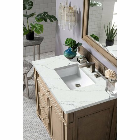 James Martin Vanities Bristol 36in Single Vanity, Whitewashed Walnut w/ 3 CM Ethereal Noctis Quartz Top 157-V36-WW-3ENC